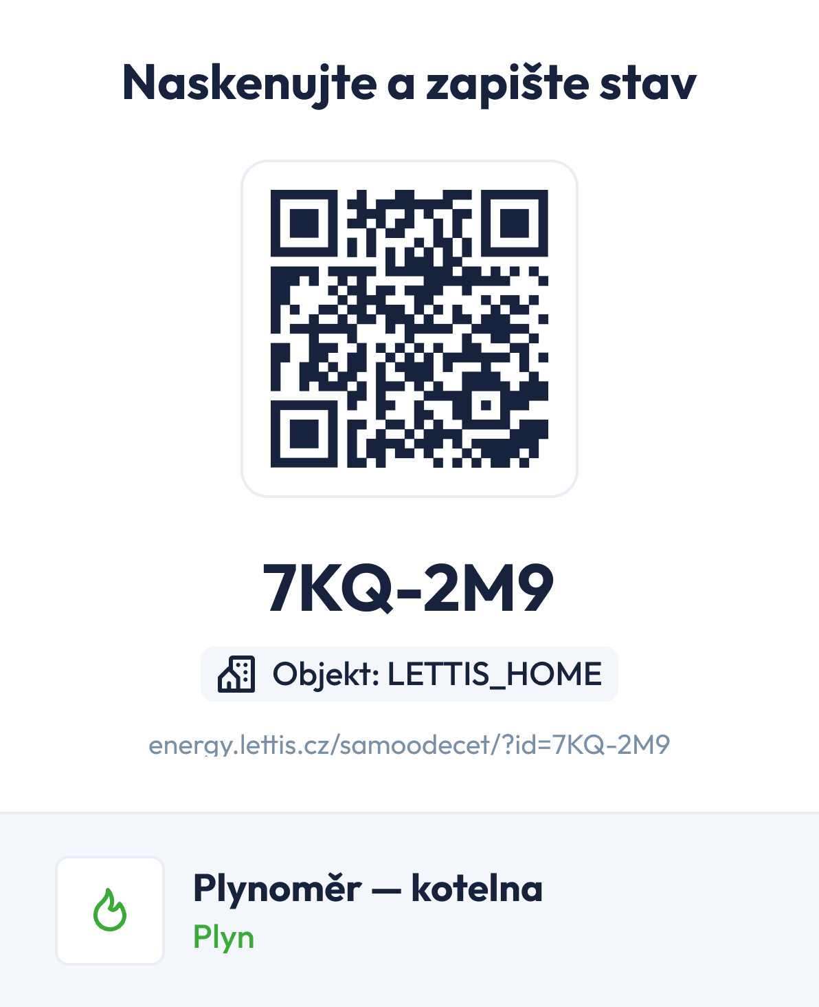 Štítek s QR kódem, který se nalepí k měřiči